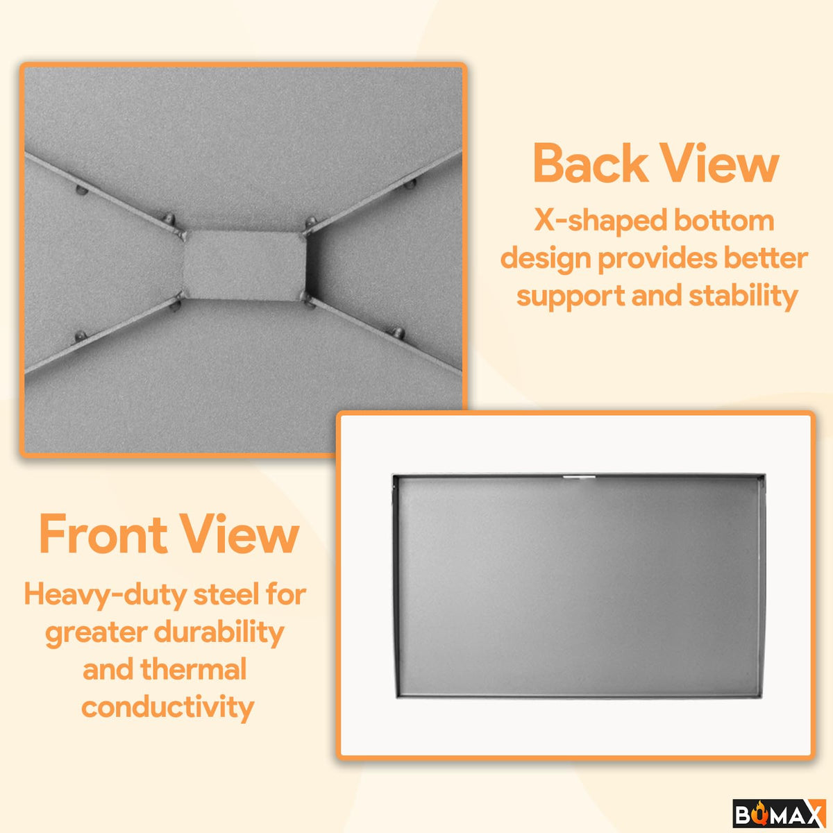 BQMAX griddle top with X-shaped bottom boosts stability on Blackstone 28-inch