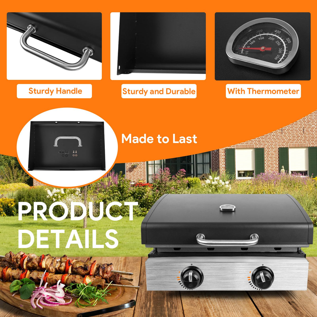BQMAX heavy-duty 600D polyester cover protects the 22 inch griddle from elements