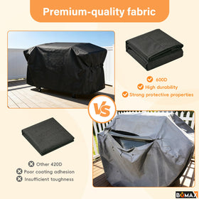 Outdoor storage ready cover protecting against sun and humidity.