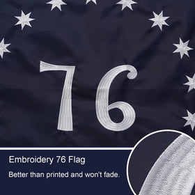 Close-up of Bradford Bennington 1776 flag embroidery showing precision stitching