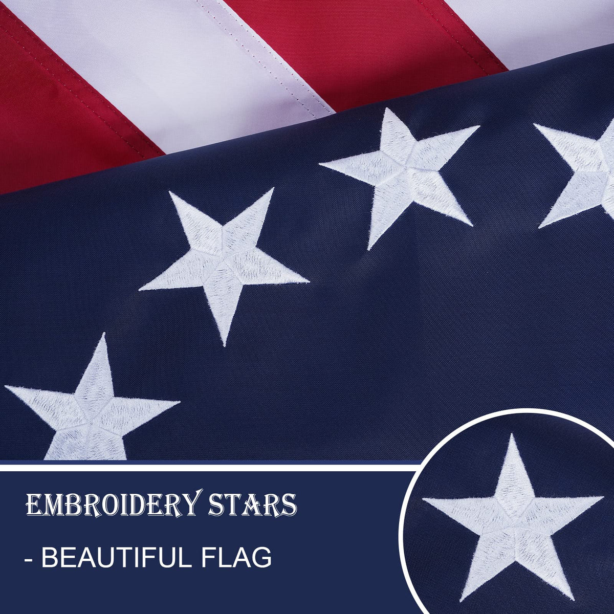 Bradford Betsy Ross flag back view showing double embroidery for full two-sided visibility