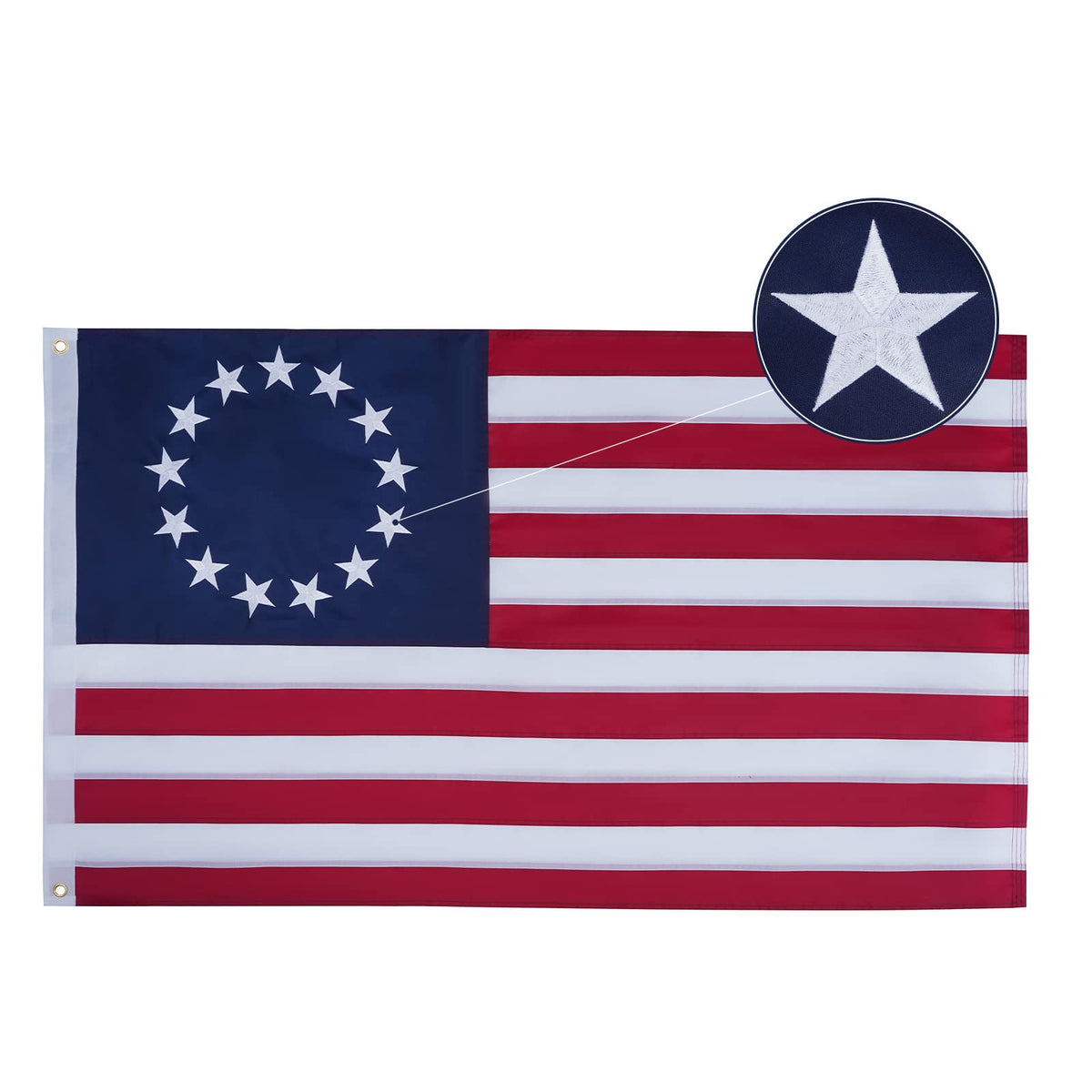 Bradford Betsy Ross flag front view with vivid double embroidery for outdoor display