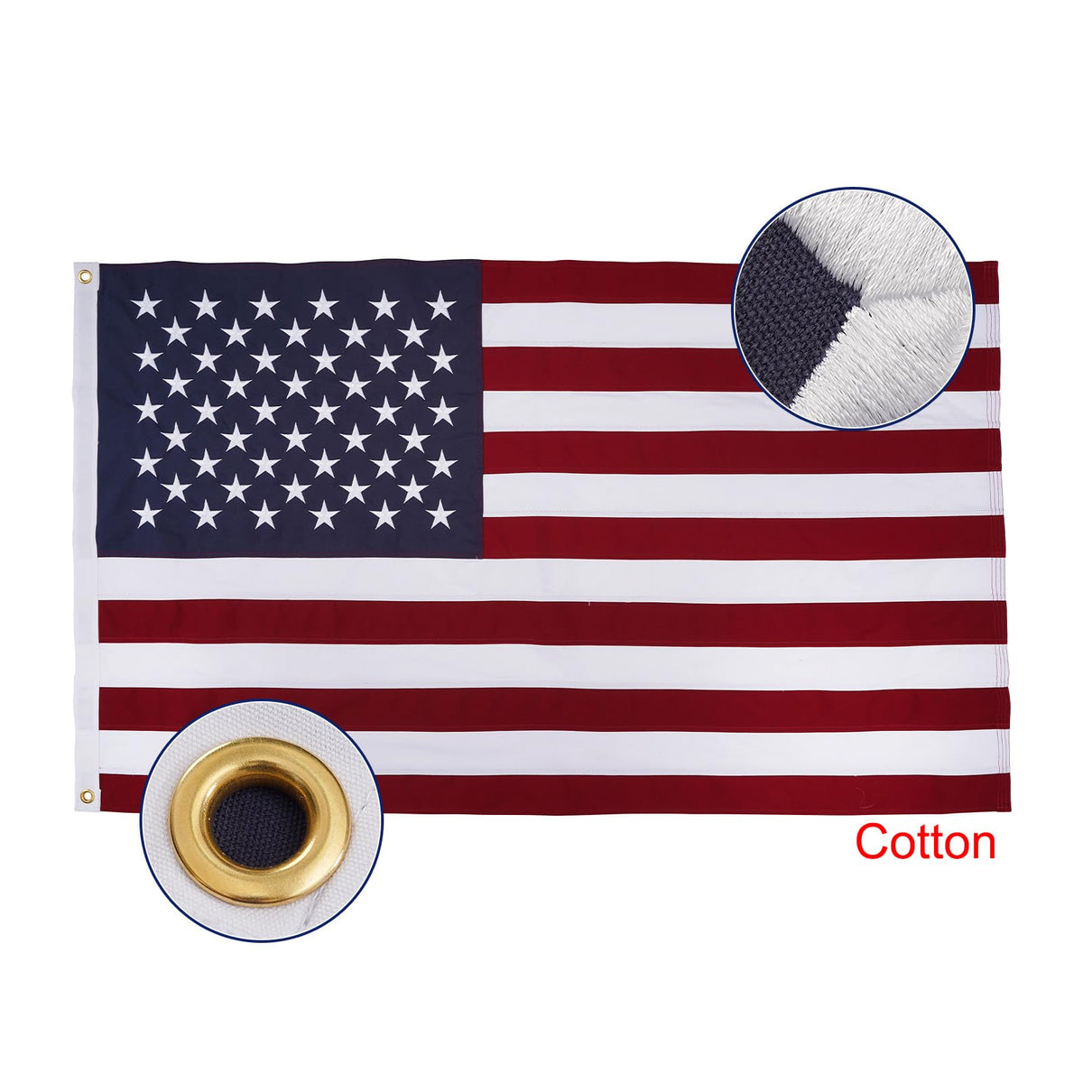 Bradford cotton American flag with embroidered stars for elegant indoor wall display