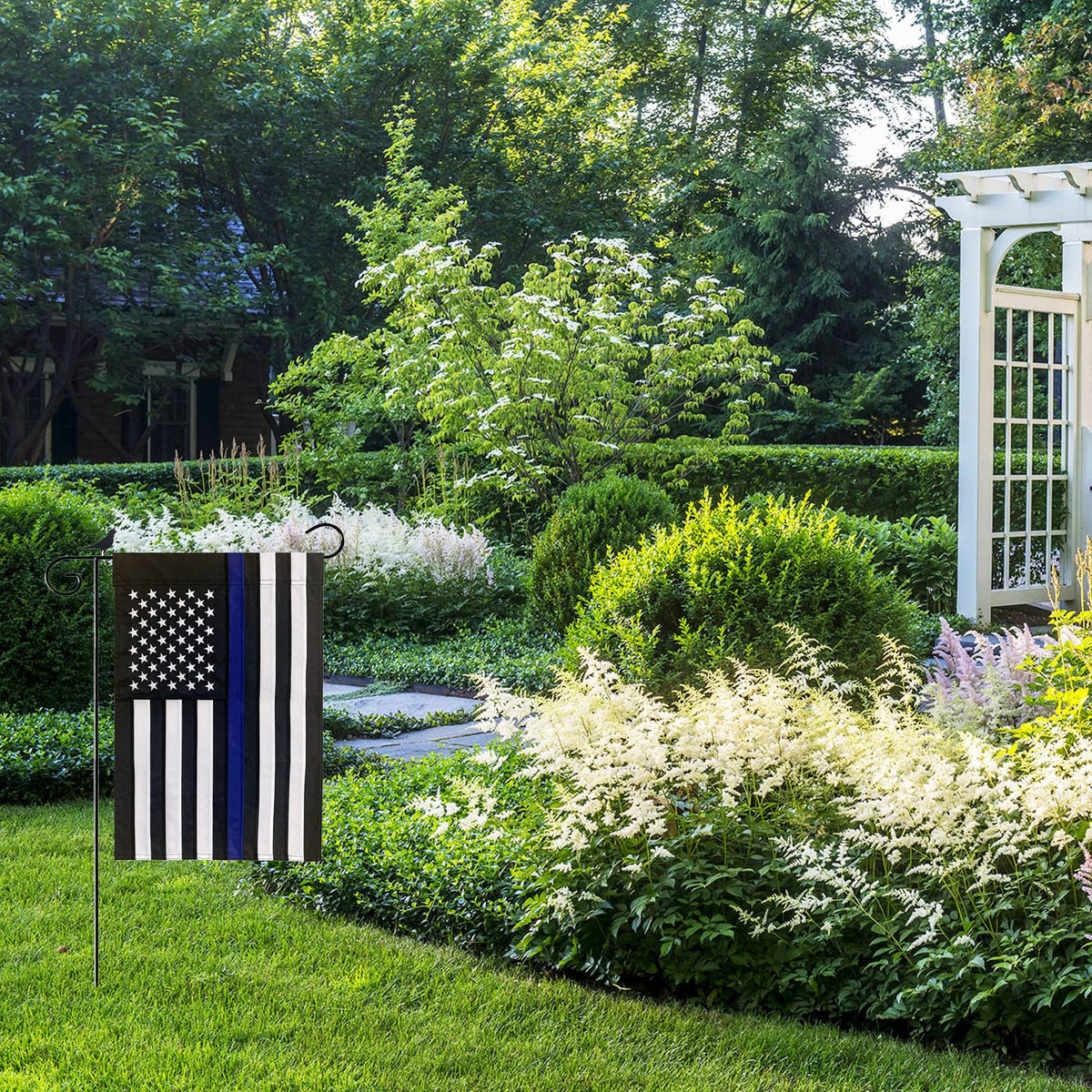 Bradford garden flag bright color remains true in sun and weather.