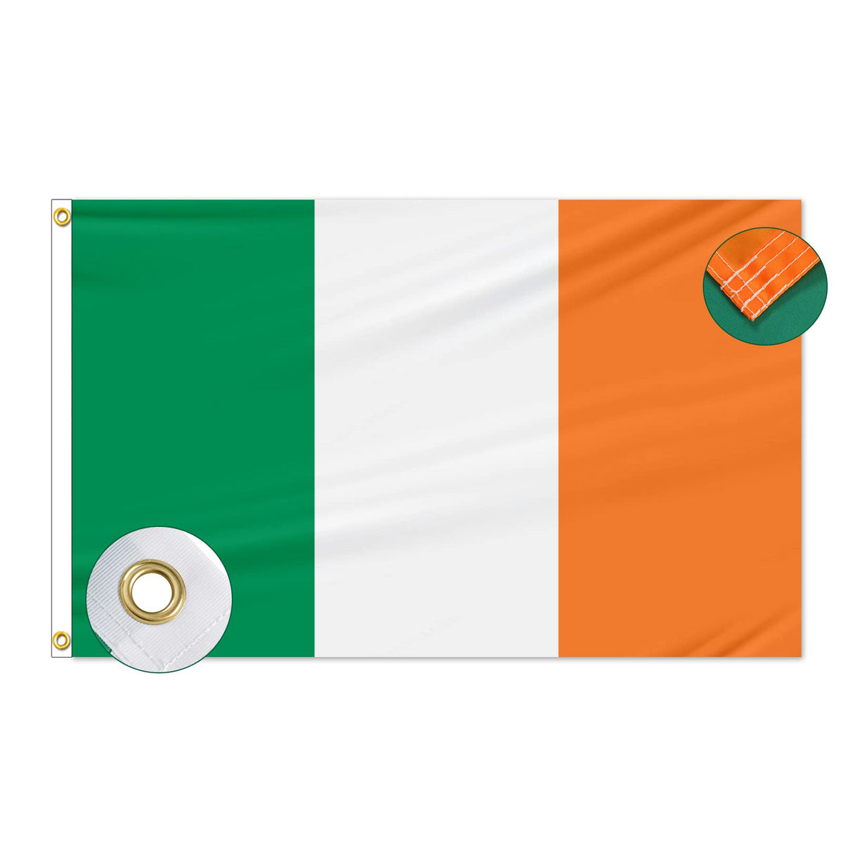Bradford Irish Flag 12x18 outdoor double-sided fluttering on boats with durable grommets.