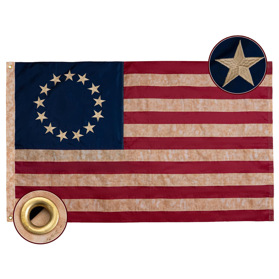 Bradford tea-stained Betsy Ross flag 3x5 ft outdoors, durable for wind