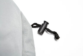 Bradley Smoker 990025 waterproof cover, side view, guards against wind and snow.
