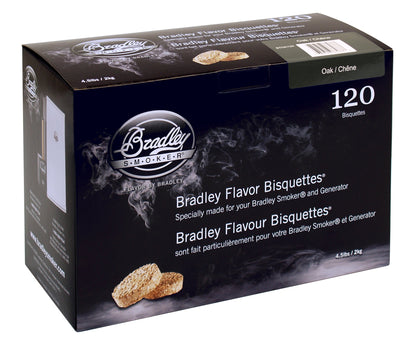 Bradley Smoker Oak Blend bisquettes 120-pack for clean, steady smoke flavor.