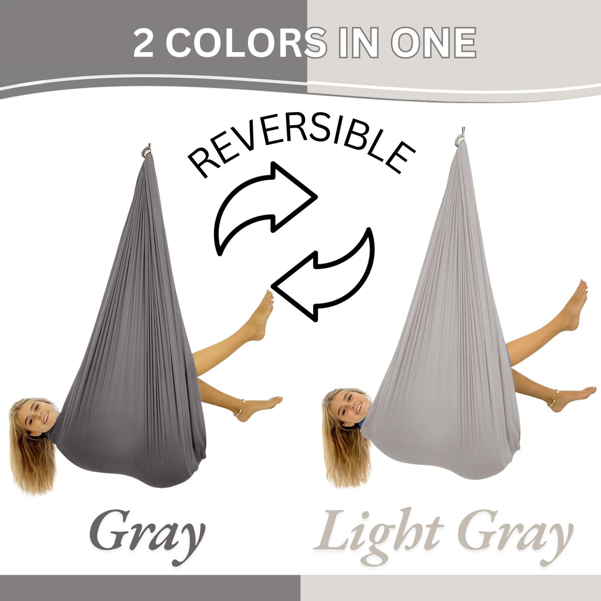 Bradoro cocoon reversible fabric swing offers flexible looks with comfort.