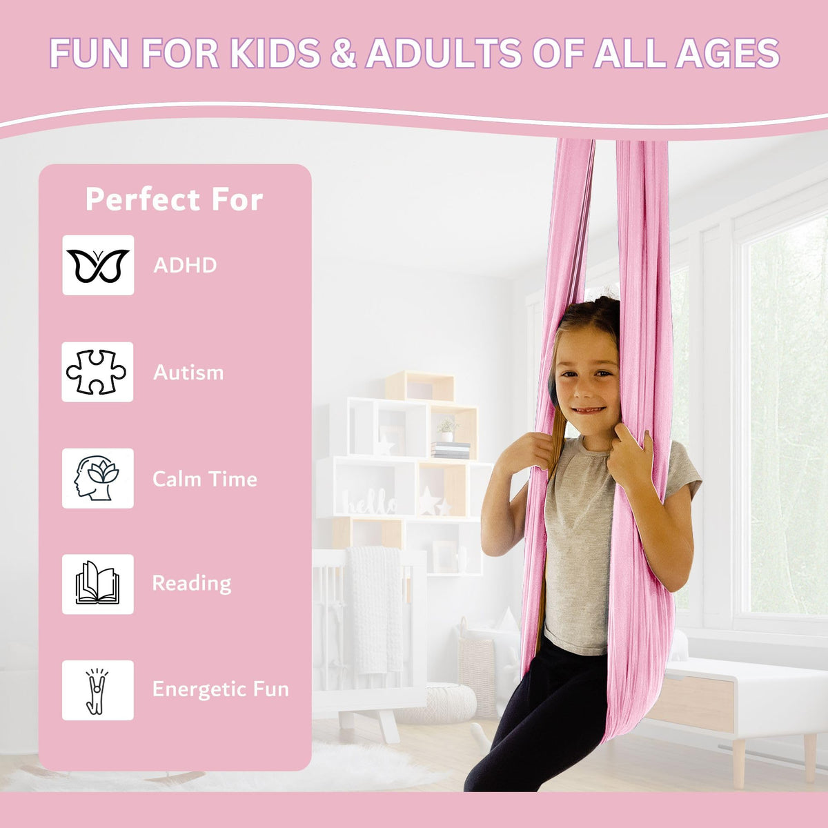 Bradoro sensory swing with washable fabric for easy cleaning after use.