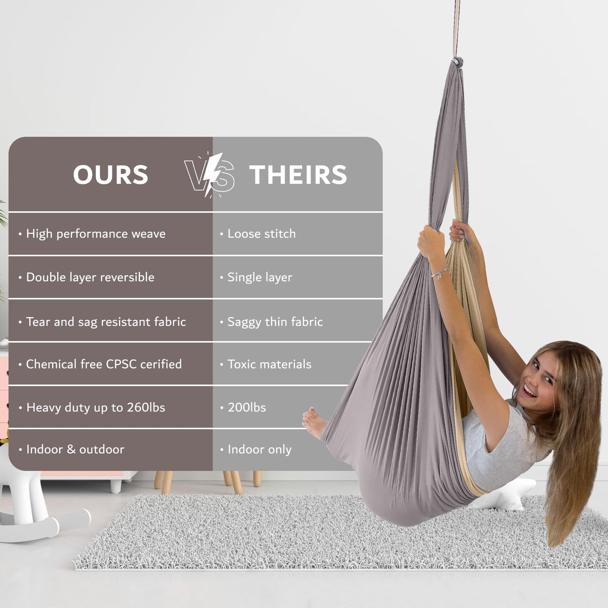 Bradoro 260-lb capacity swing supports shared moments safely.
