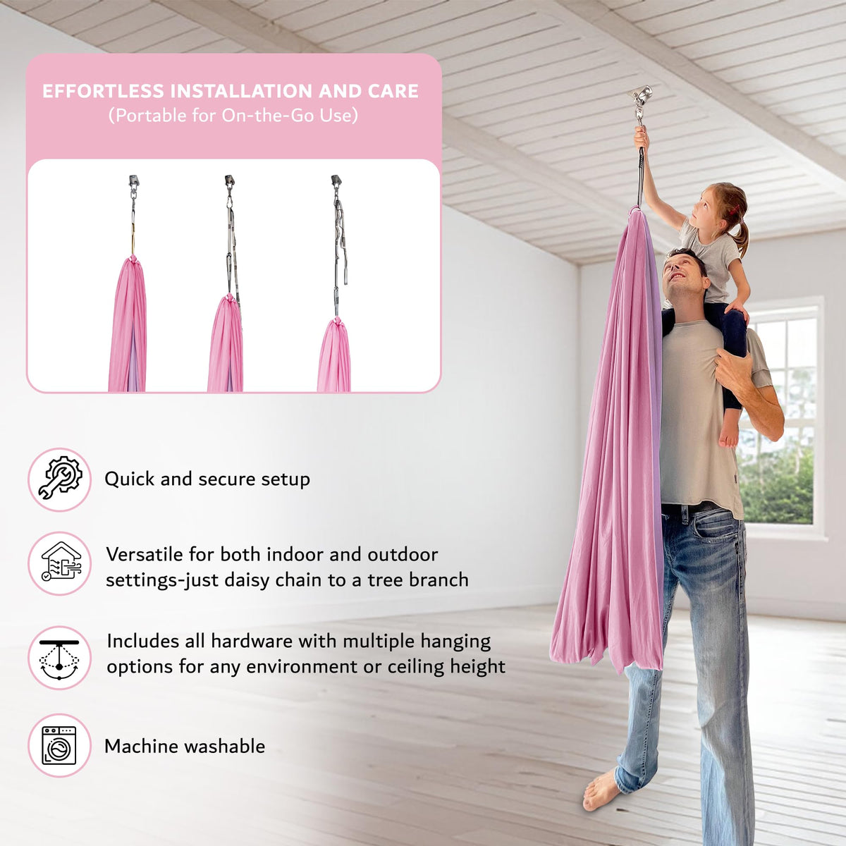 Bradoro swing supports up to 260 pounds for versatile family use.