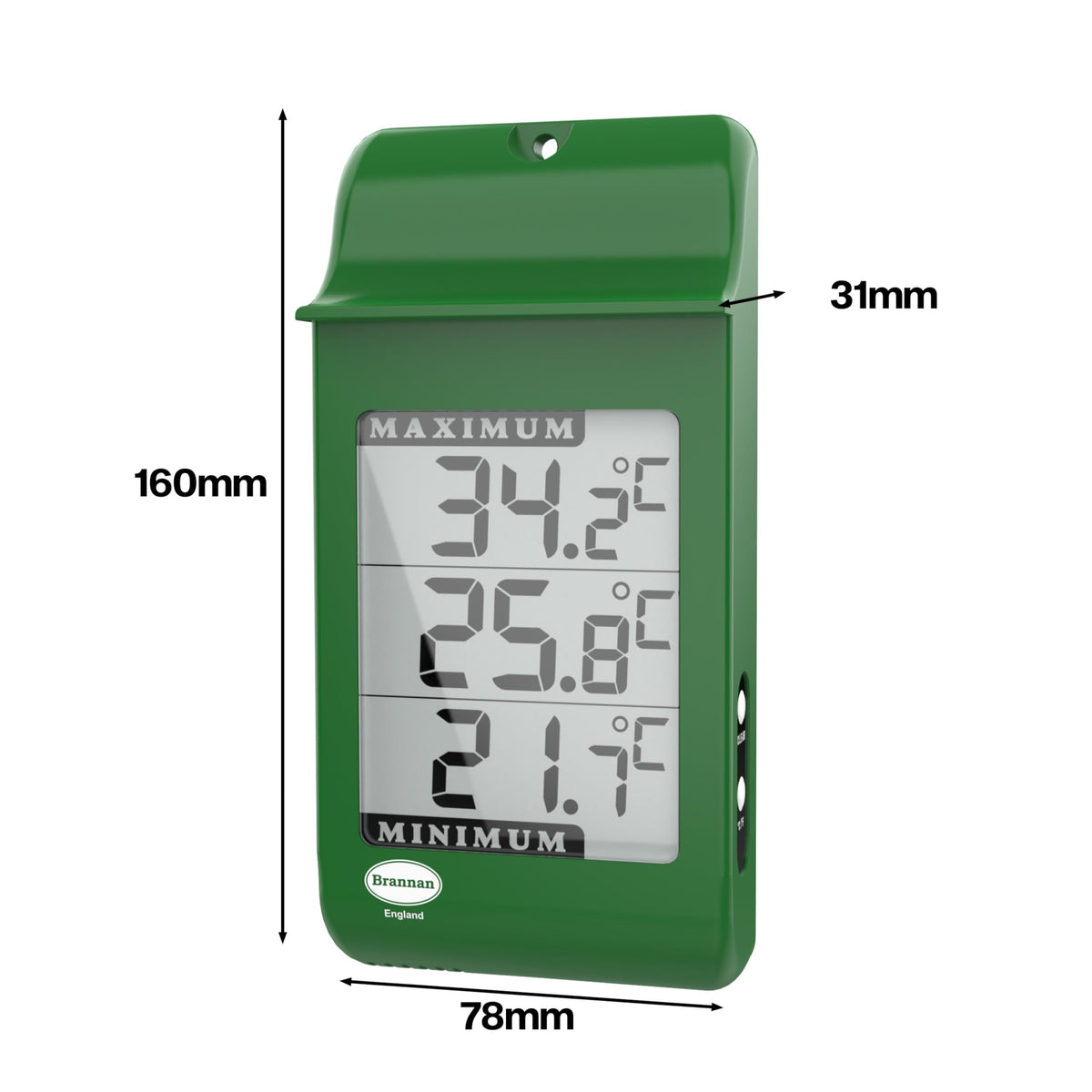 Brannan Digital Max Min thermometer used indoors or outdoors for greenhouse monitoring
