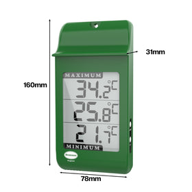 Brannan Digital Max Min thermometer used indoors or outdoors for greenhouse monitoring