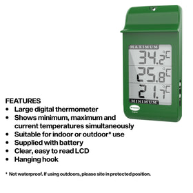 Brannan Digital Max Min thermometer wall-mount with keyhole slot for easy installation