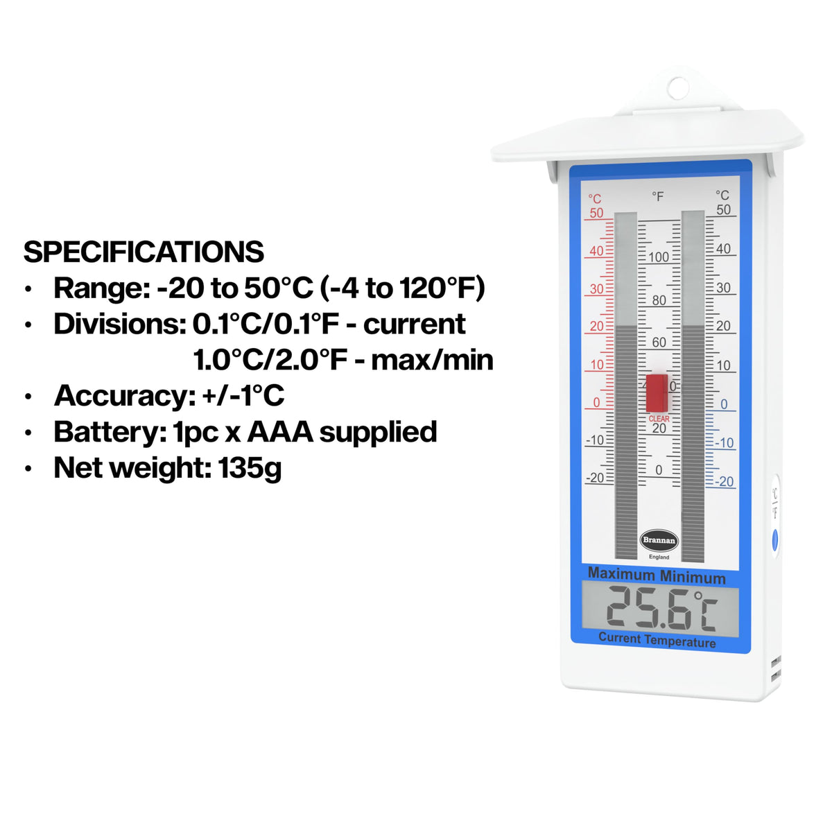 Brannan wall-mounted garden thermometer blends with greenhouse decor.