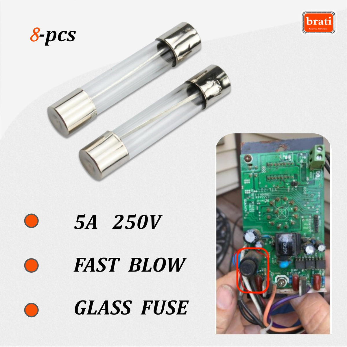 Brati 5A 250V ELE211 fuse highlights quick replacement for common pellet grills