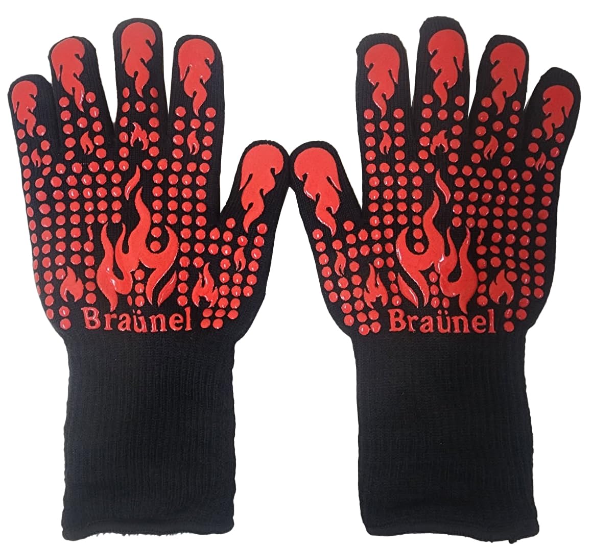 BRAUNEL BBQ gloves show heat resistance up to 1472°F for grilling.