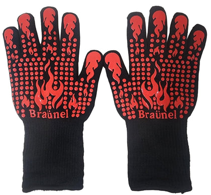 BRAUNEL BBQ gloves show heat resistance up to 1472°F for grilling.