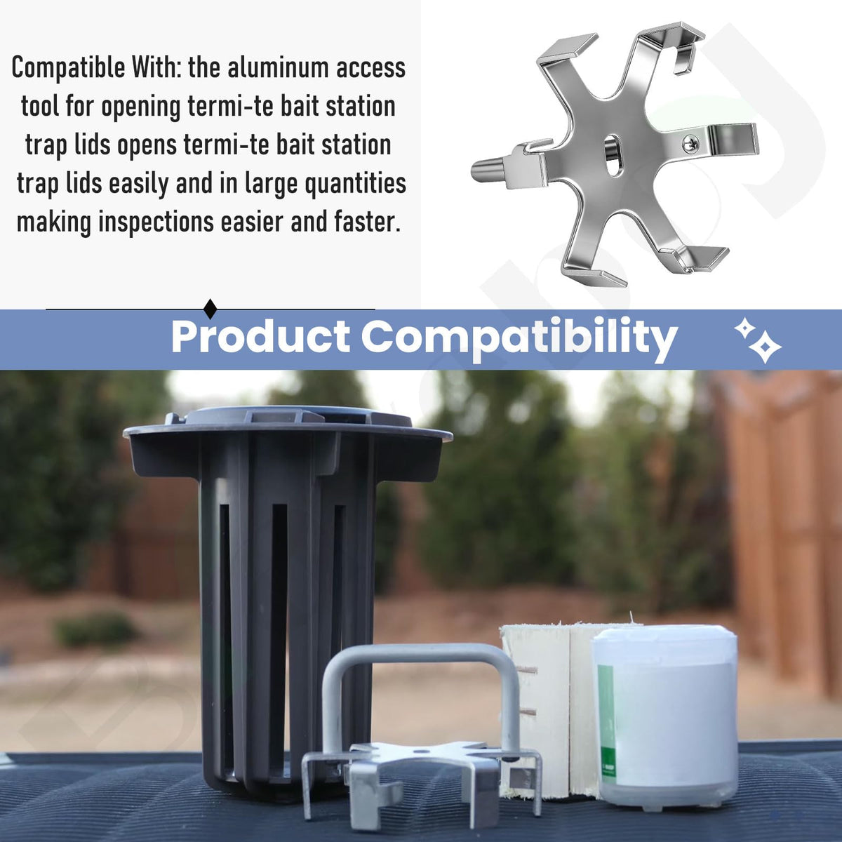 Braveboy bulk lid opening tool used for multiple termite stations
