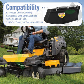 Braveboy chute assembly for Cub Cadet RZT 54 deck compatibility and clean discharge.