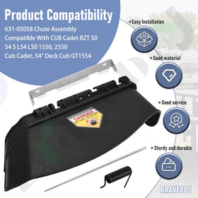 Braveboy chute assembly for Troy-Bilt Mustang XP/50 XP compatibility.