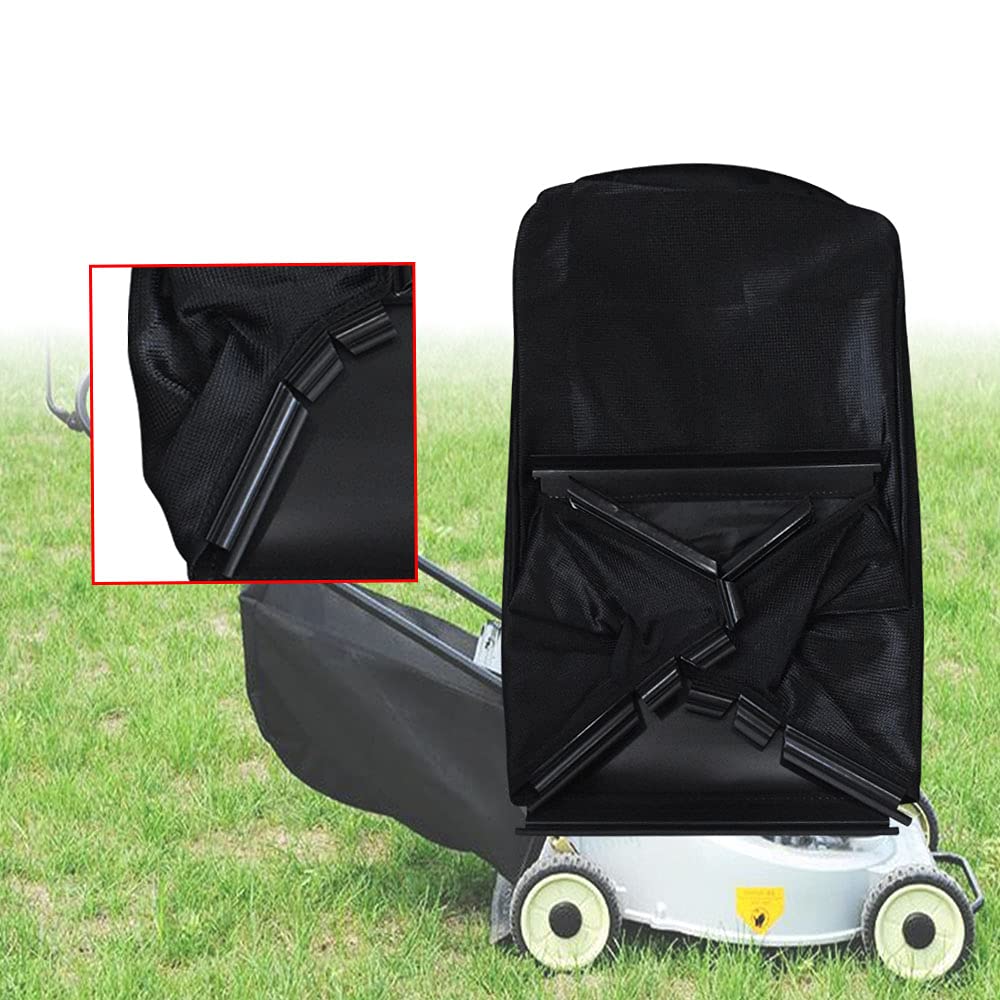 Braveboy grass collection bag under deck during mowing demonstrates efficient clippings management.