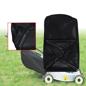 Braveboy grass collection bag under deck during mowing demonstrates efficient clippings management.