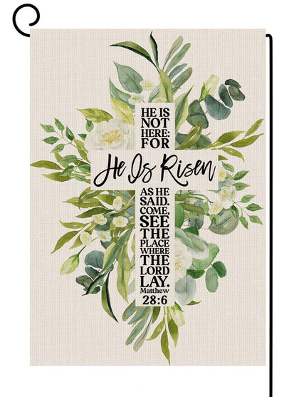 Bravilan He is Risen Easter garden flag with watercolor cross, ideal for year-round outdoor display.