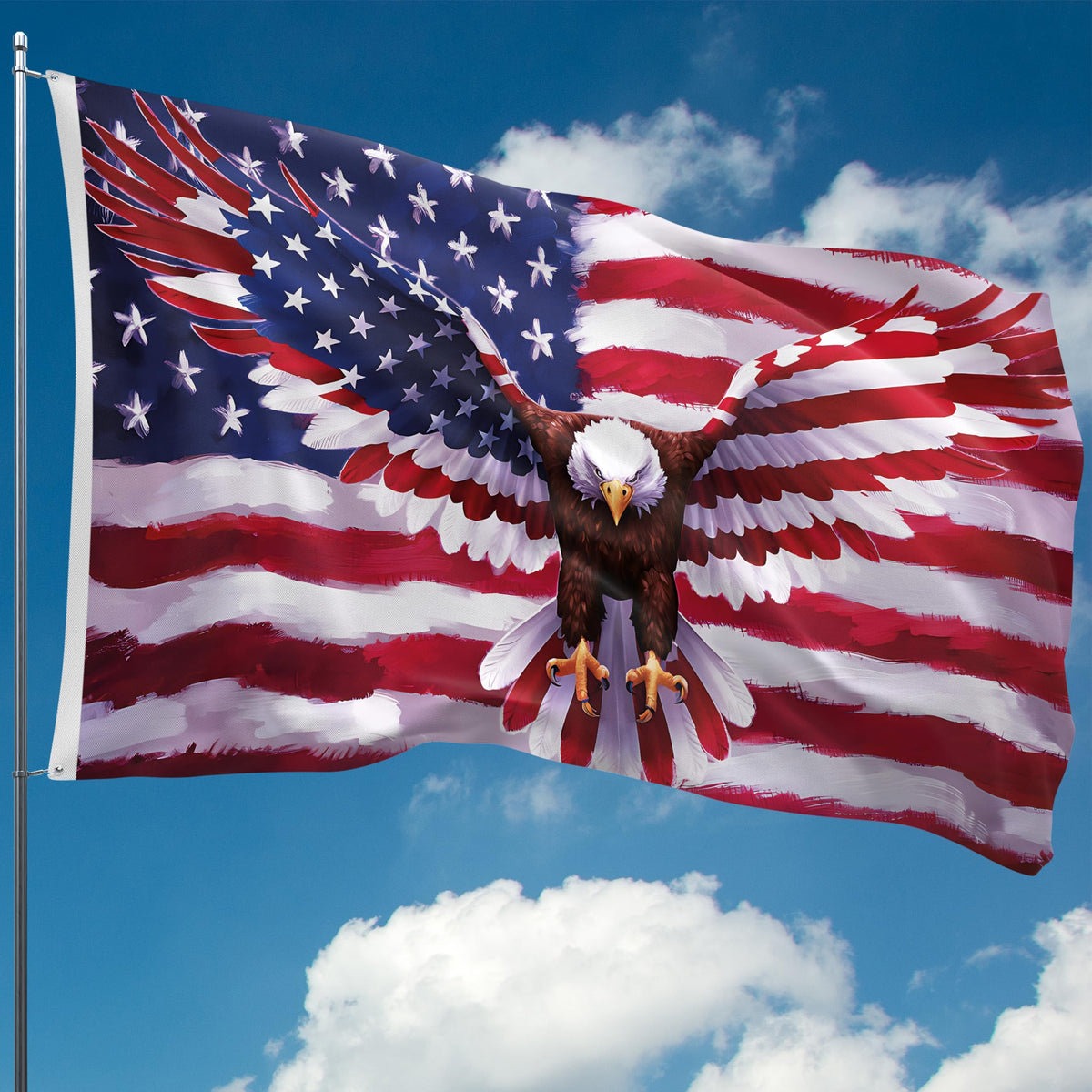BRAVITA Eagle Flag measures 5x3ft for a bold patriotic display