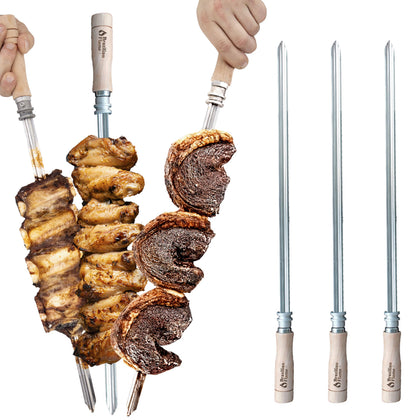 Brazilian Flame 3-single skewers with flat design stabilize meat during rotation