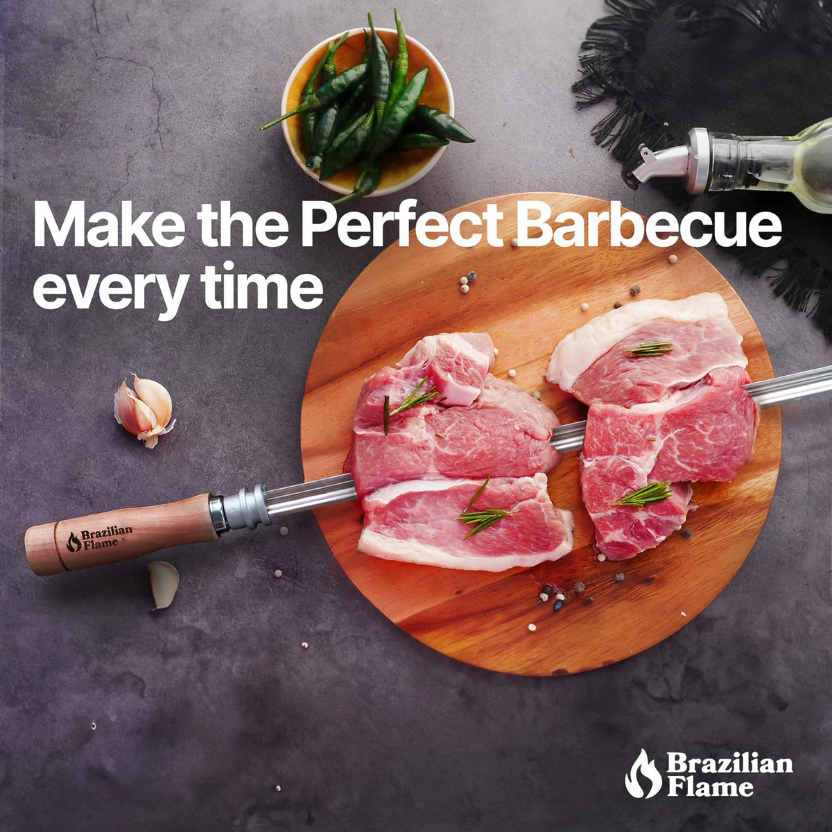 Brazilian Flame dishwasher-safe skewers simplify cleanup after grilling