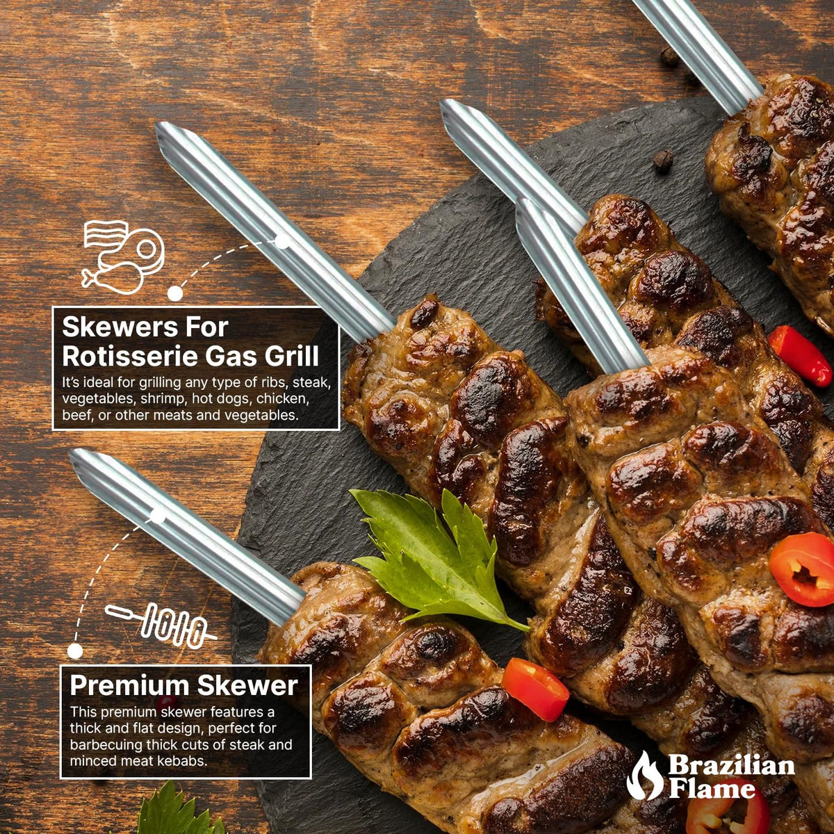 Brazilian Flame rust-resistant skewers stay durable across sessions