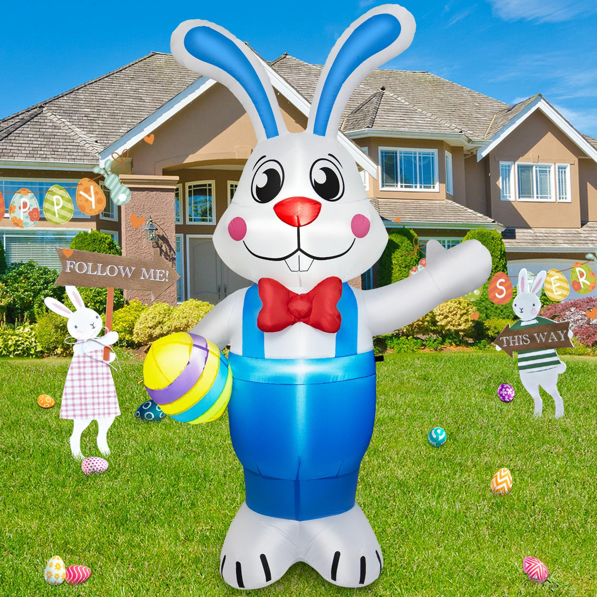 BRDJade Easter bunny holding egg inflatable with eye catching lights