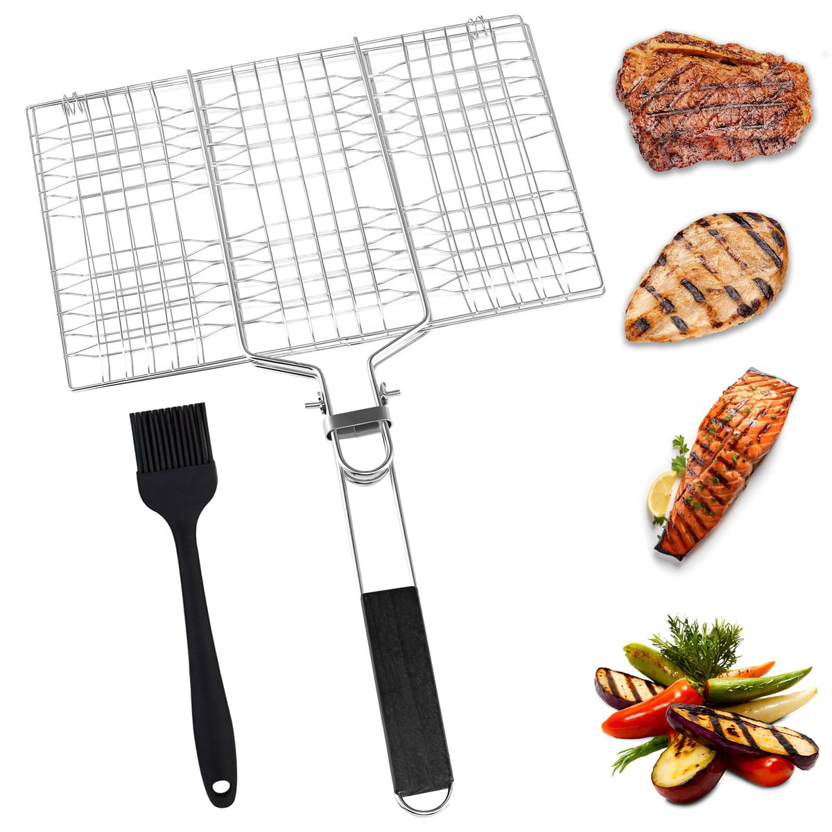 BreadTalk BBQ Fish Grill Basket with lockable frame for secure flipping on the grill.