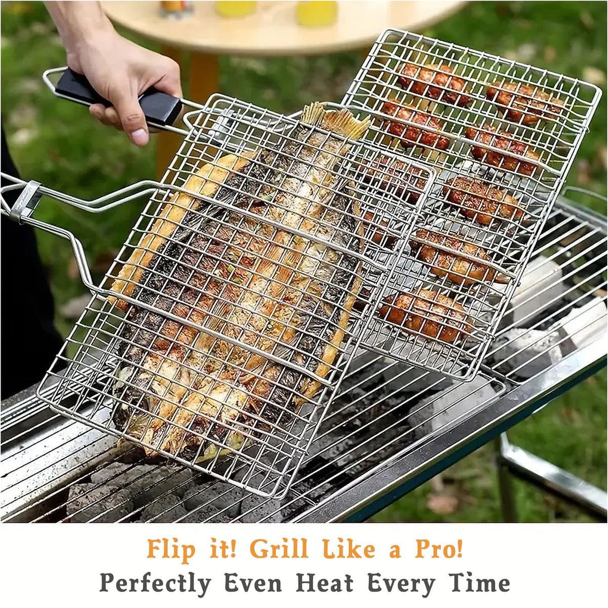 BreadTalk grill basket used for fish, shrimp, and sliced vegetables.