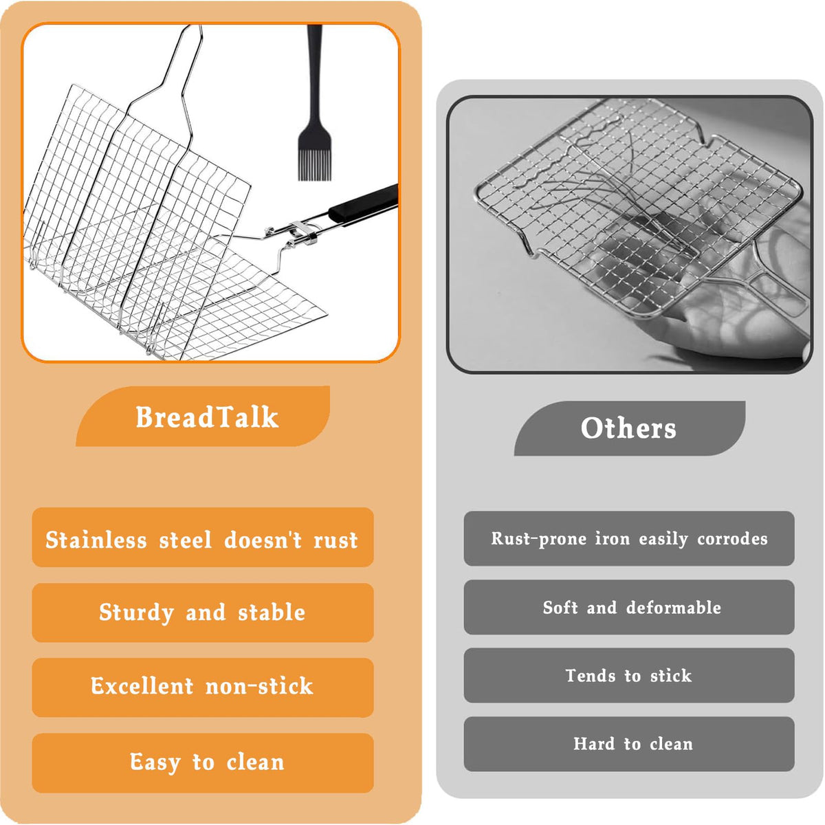 BreadTalk lock mechanism on grill basket ready for easy flipping.
