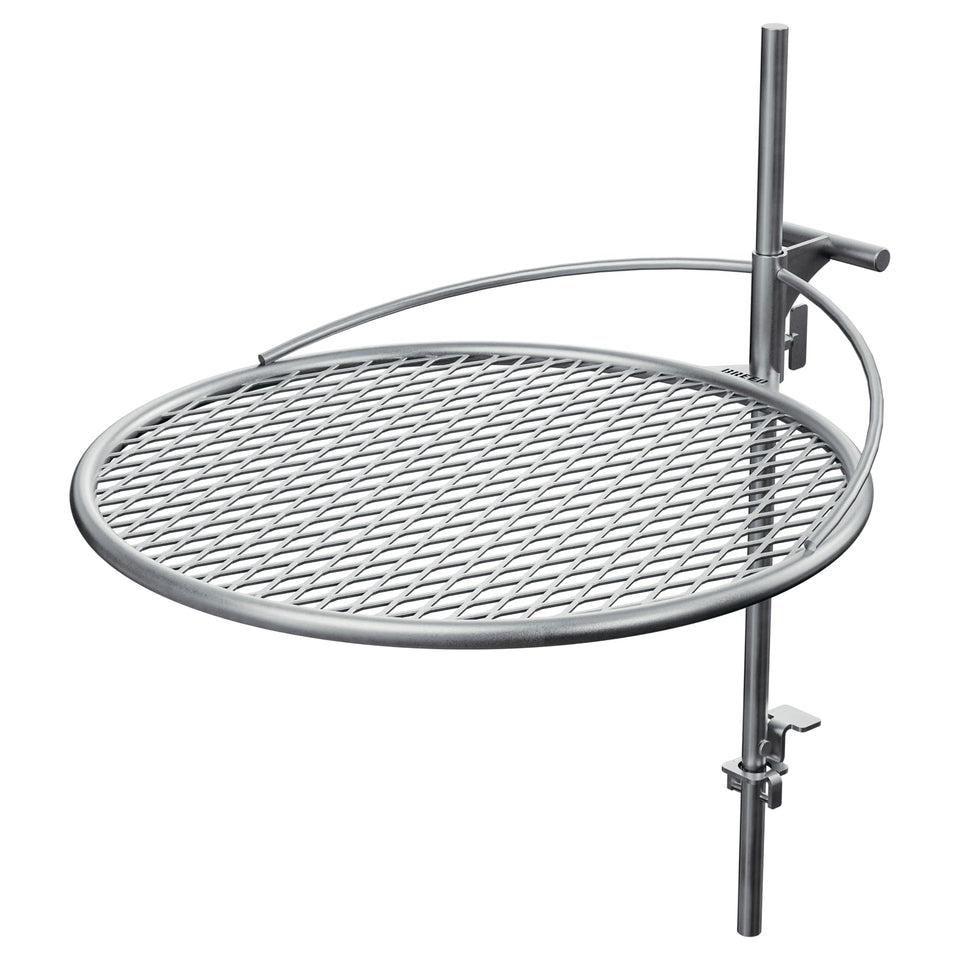 Breeo Outpost Grill 24 mounted on Breeo X Series for seamless campfire cooking.