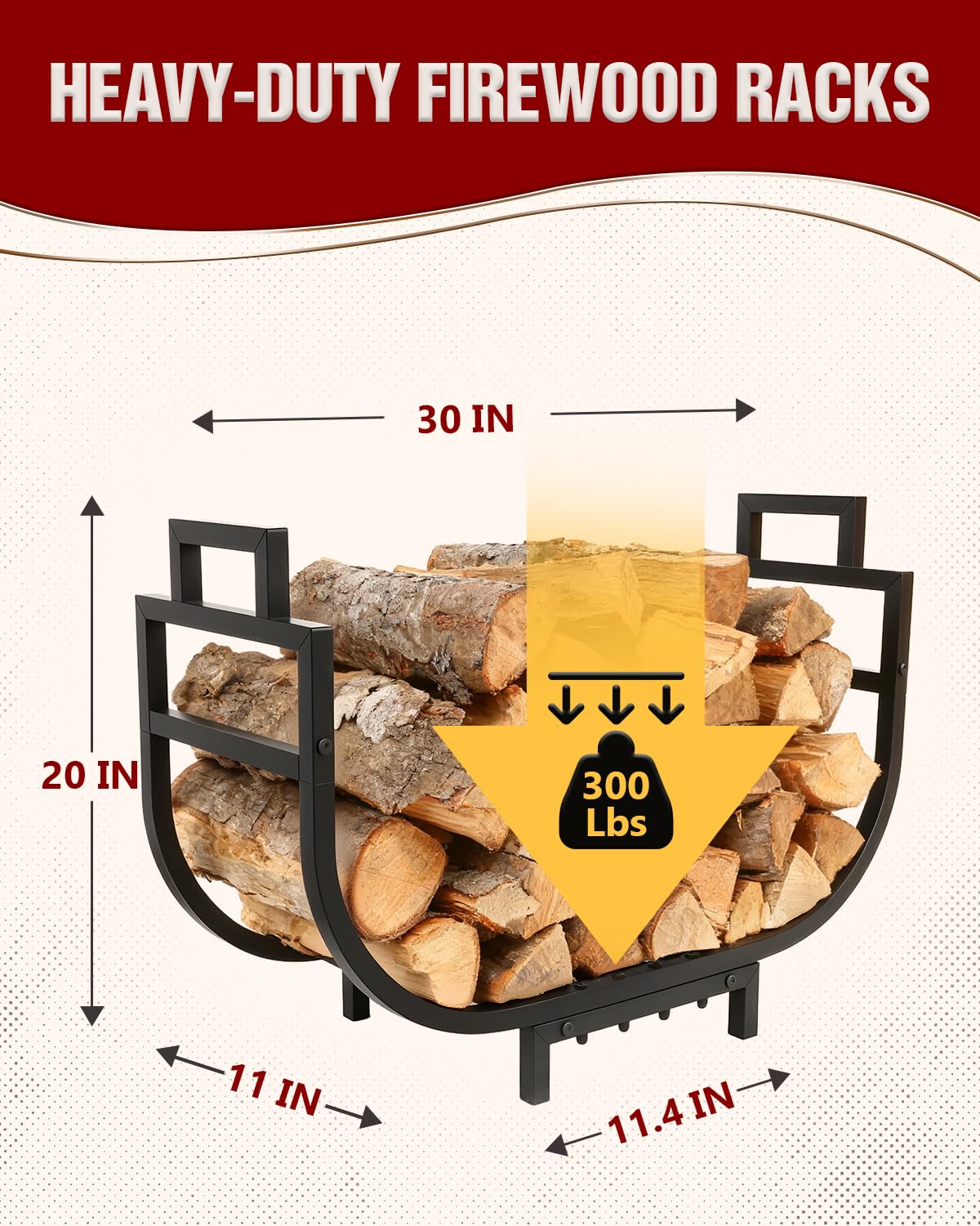 Breeze Touch firewood rack handles closeup emphasizes reinforced dual handles for easy transport