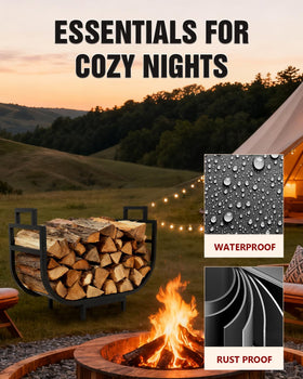Breeze Touch firewood rack outdoor patio setup enabling easy firewood access