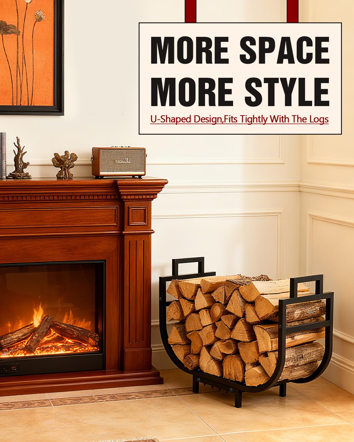 Breeze Touch firewood rack raised base keeps logs dry and ventilated