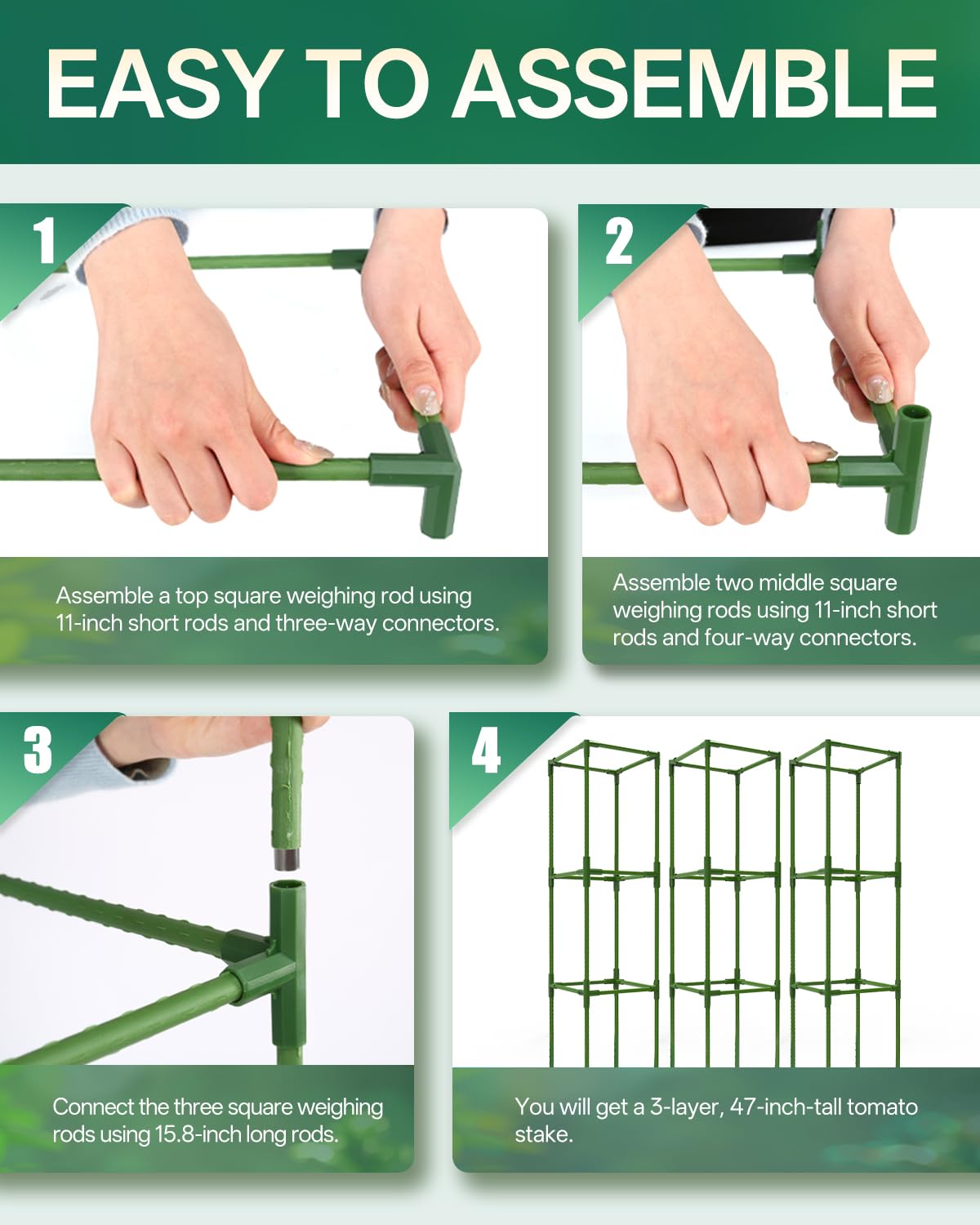 Breeze Touch heavy-duty connectors enable durable multi-tier support for fruit-bearing vines.