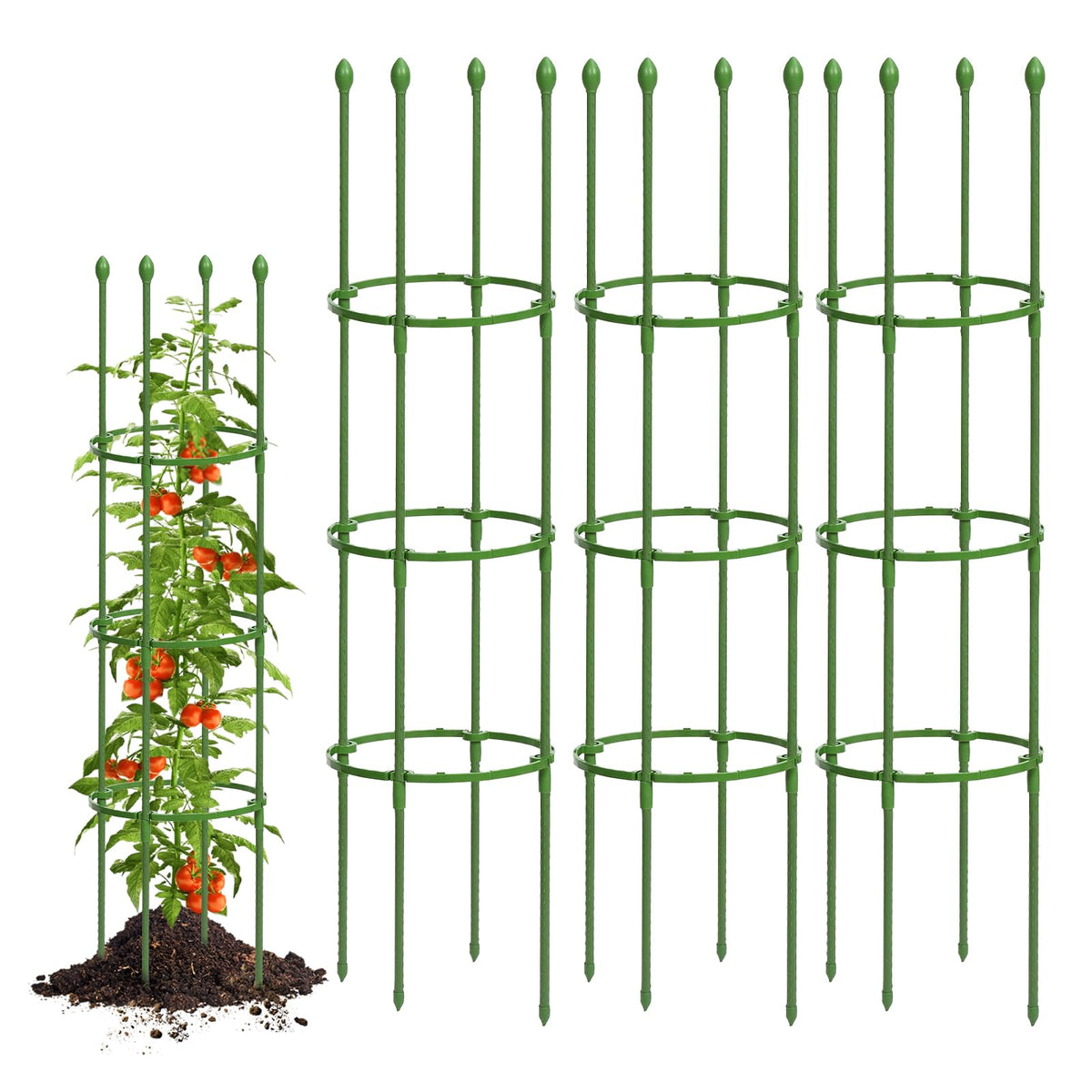 Breeze Touch tomato cages 3-pack provide sturdy support for climbing tomatoes in pots.