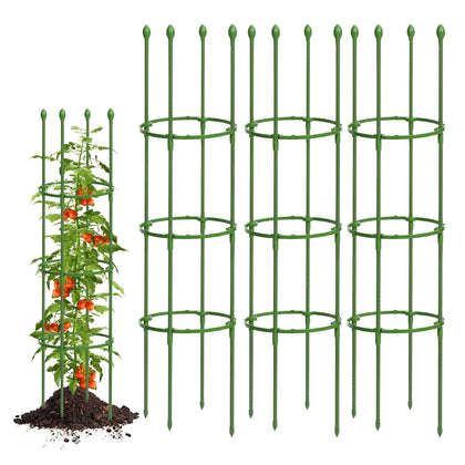 Breeze Touch tomato cages 3-pack provide sturdy support for climbing tomatoes in pots.