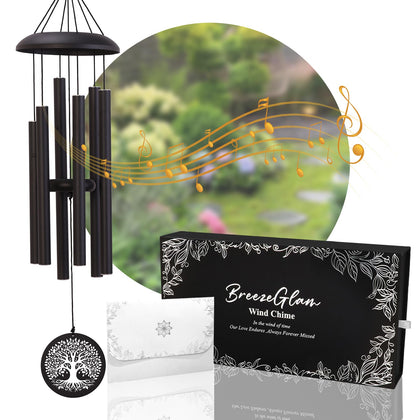 BreezeGlam 32-inch deep-tone wind chime outdoors in black for relaxing evenings.
