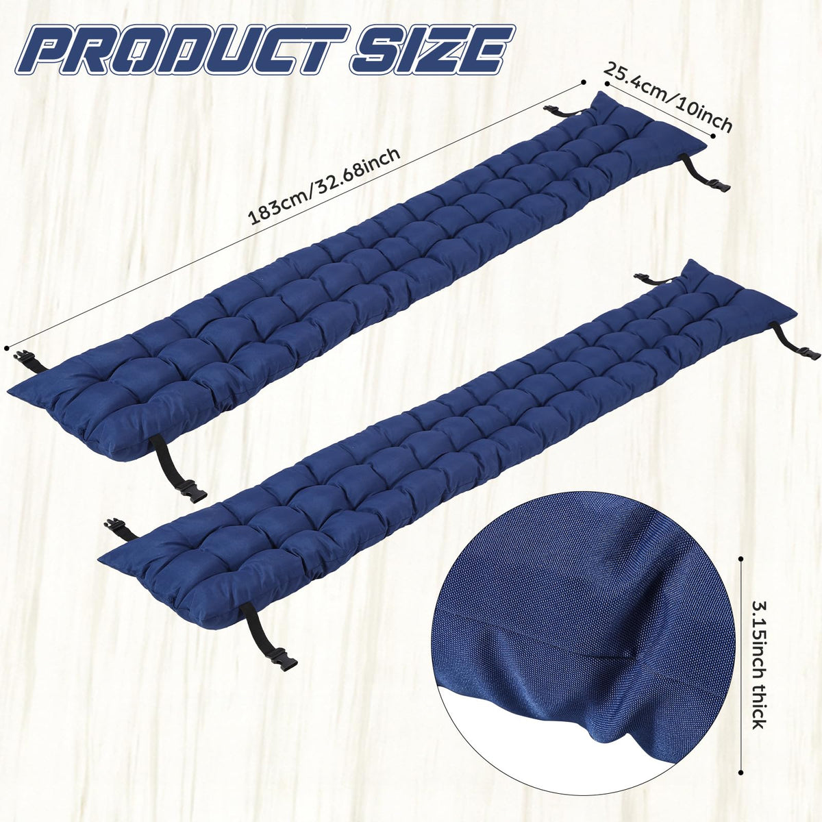 BreezeHug 72-inch navy cushions fit standard benches for comfortable seating.
