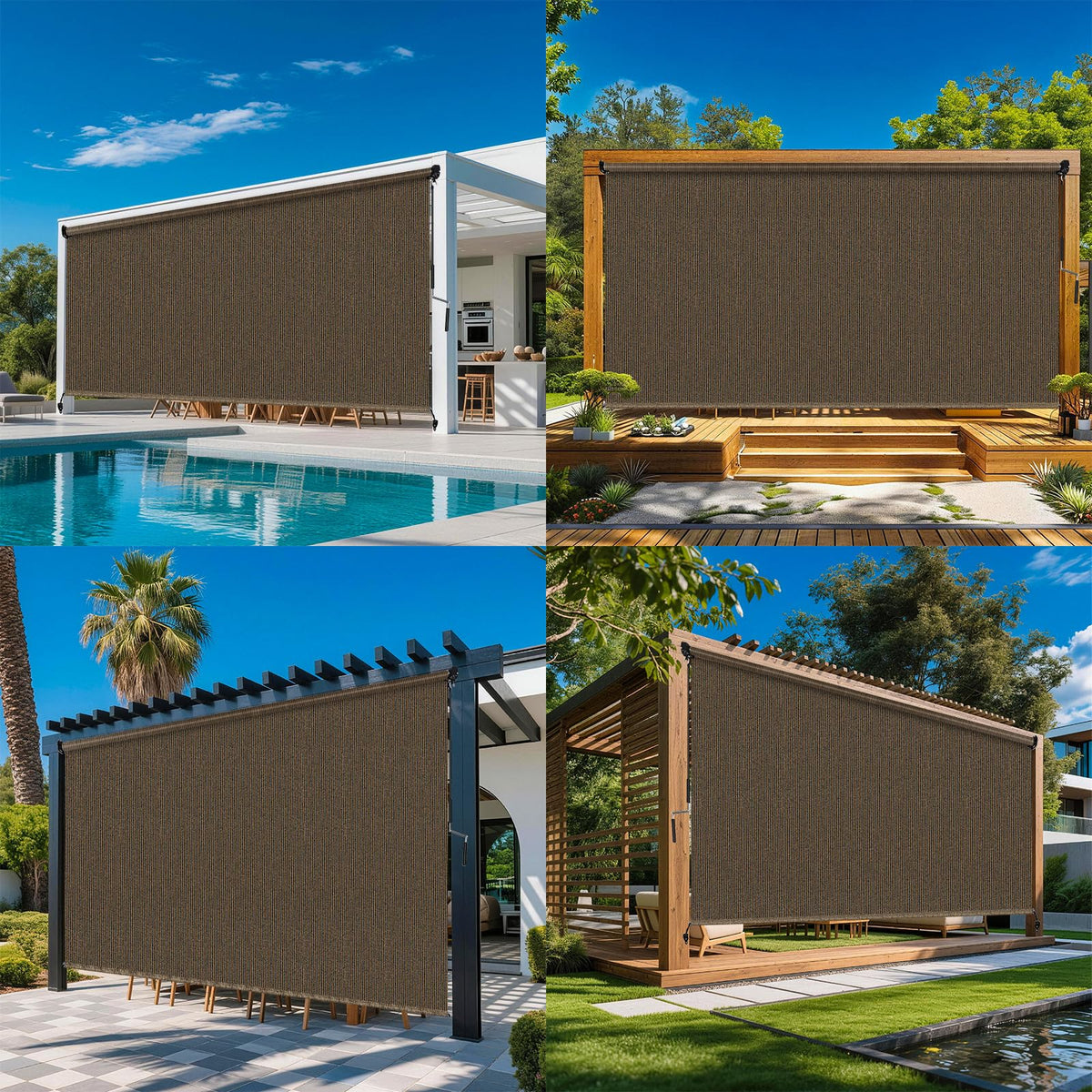 Breezombra mocha shade on porch provides privacy and shade.