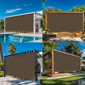 Breezombra mocha shade on porch provides privacy and shade.