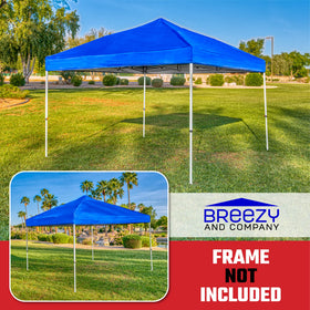 Breezy and Company 120 UV canopy top shields equipment from sun during set-up.