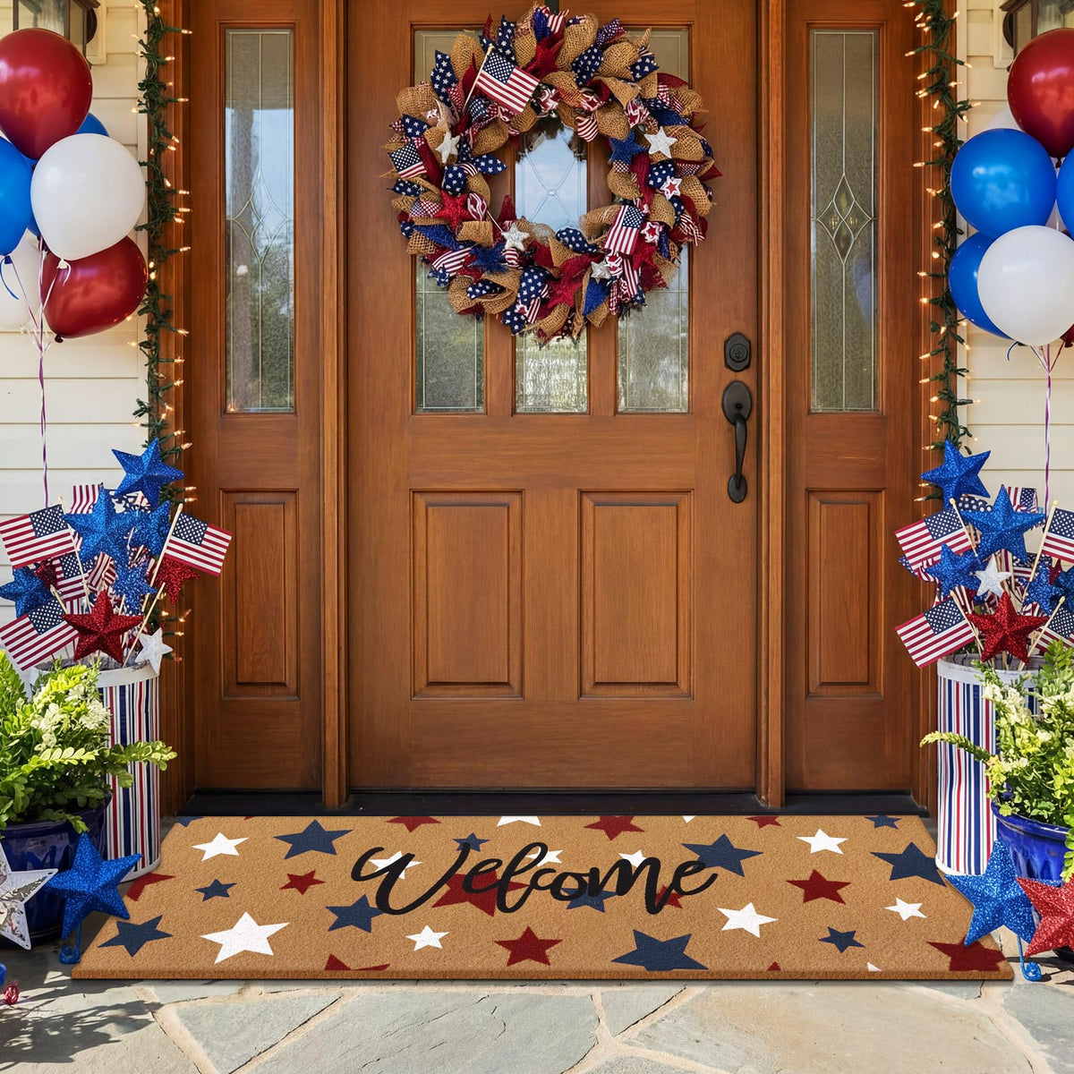 Breling coir doormat designed for narrow front doors adds bold curb appeal.